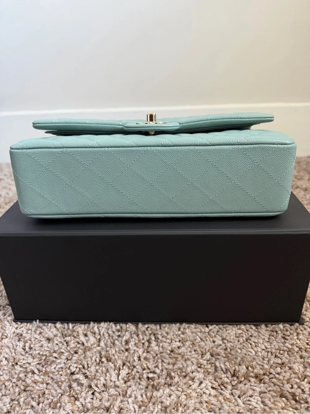 22C CHANEL Medium Classic Flap Light Green with Gold Hardware